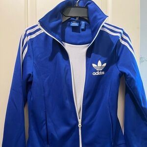 Adidas womens original jacket blue and white stripe size S